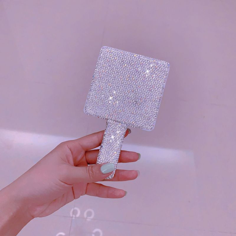 Quadratischer Kosmetikspiegel aus Kunststoff mit Griff – Leichter und tragbarer Schminkspiegel für Zuhause und unterwegs (16 x 9 cm, Optionen: Weißer Diamant und schlicht)_voghion.com