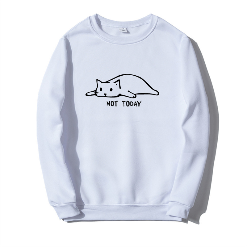 Pullover mit Rundhalsausschnitt, Lazy Cat Not Today, Trendbuchstabe, langärmeliges Oberteil, einteiliger Aufdruck_voghion.com