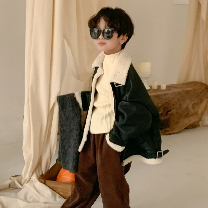 Children's Coat Winter Boy Korean Casual Fur Collar Leather Jacket Children's Extra Zipper Leather Jacket_voghion.com