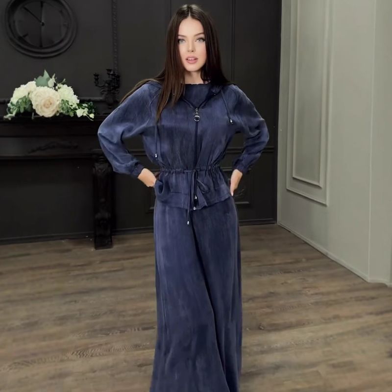 Women's Elegant Sleeveless Dress With Lantern Sleeve Belted Coat 2-Piece Set - Flowy Long Dress & Stylish Outerwear For Fall_voghion.com