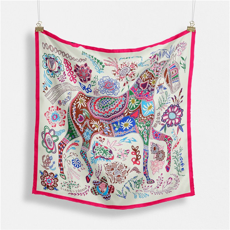 Ethnic style headscarf temperament simulation silk spring matching shirt print small square scarf for women_voghion.com