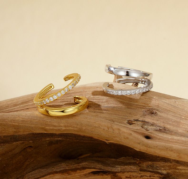 Damenschmuck Doppellagige Ohrmanschette Mit Mikro-Pavé-Zirkon, Hypoallergener Ohrclip Aus 925er Sterlingsilber Für Damen Und Herren_voghion.com