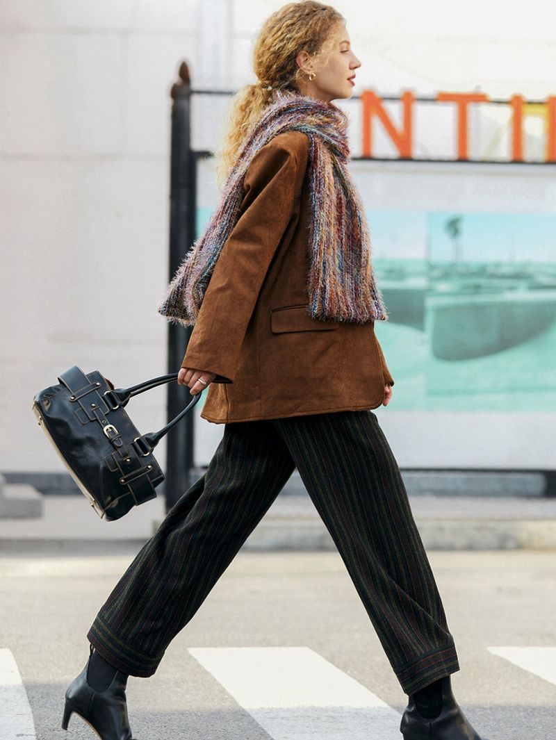 Veste de costume élégante fendue en faux daim pour femme, nouvelle collection automne 2025_voghion.com