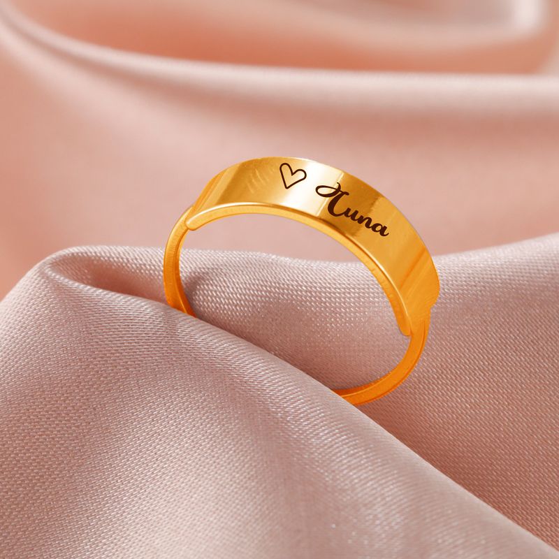 Hot Selling Stainless Steel Genuine Gold Electroplated And Labeled Front Wide Back Thin Ring For Girls' Temperament_voghion.com