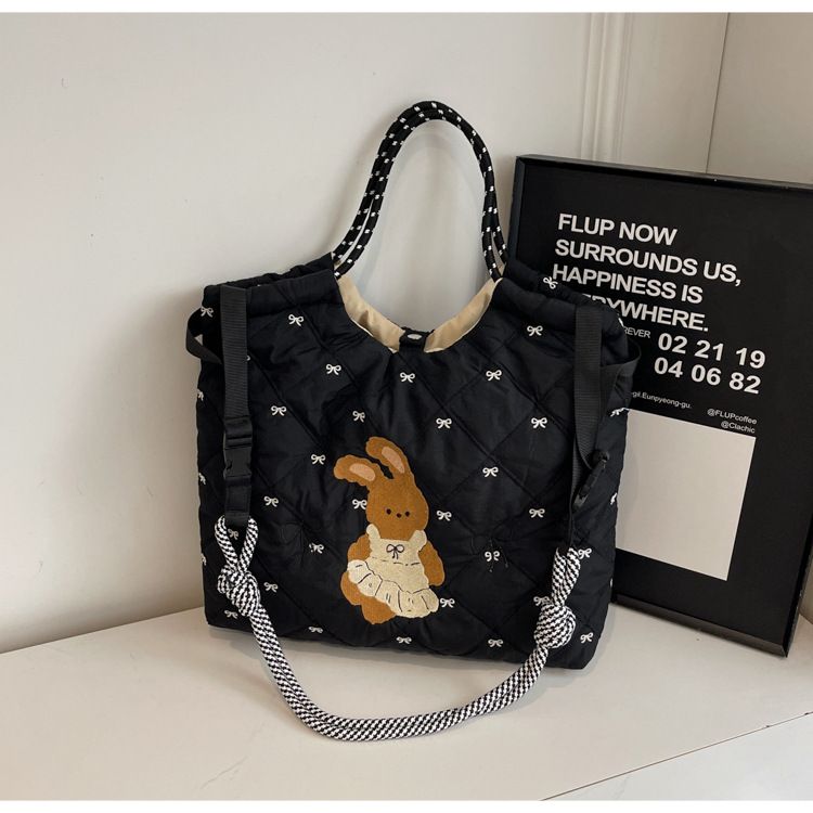 Japanese and Korean niche new down b cute embroidered rabbit ins trendy single shoulder crossbody large capacity_voghion.com