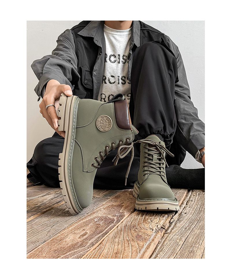 Martin Boots Men's High-top Locomotive Boots Medium-top Tooling Shoes Rhubarb Boots_voghion.com