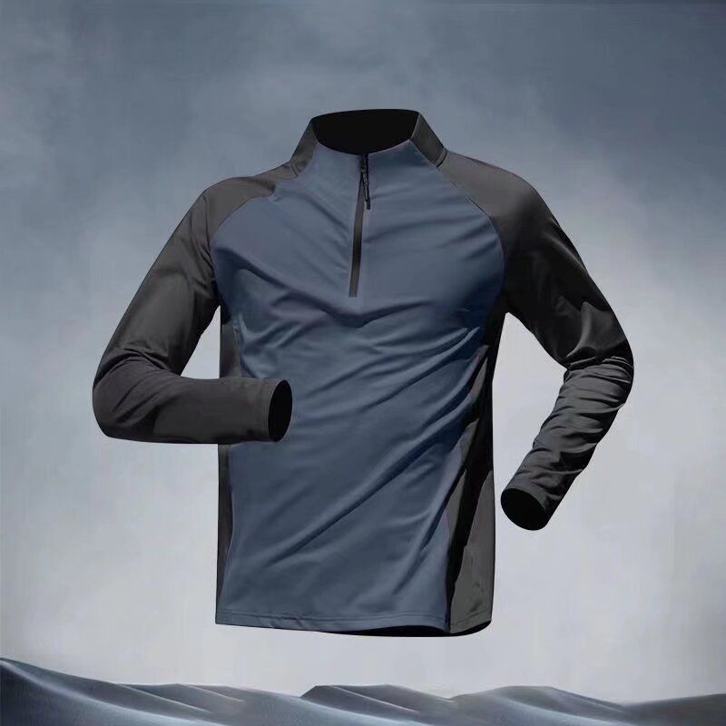 Herrenbekleidung Halbreißverschluss Trainingsanzug Schnelltrocknende Kleidung Langarm Frühling Und Herbst Sommer Sonnenschutz Sport Leichtathletik Lauf-T-Shirt_voghion.com