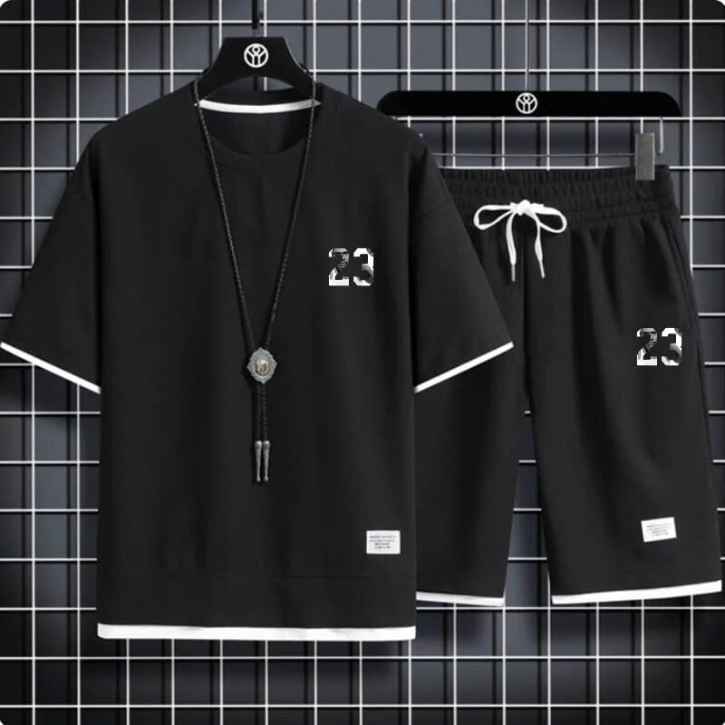2024 Waffle Pattern 2 Piece Shorts Set Summer Tracksuit Men Clothing Haruku Style Fashion Loose Fit Sweatsuit_voghion.com
