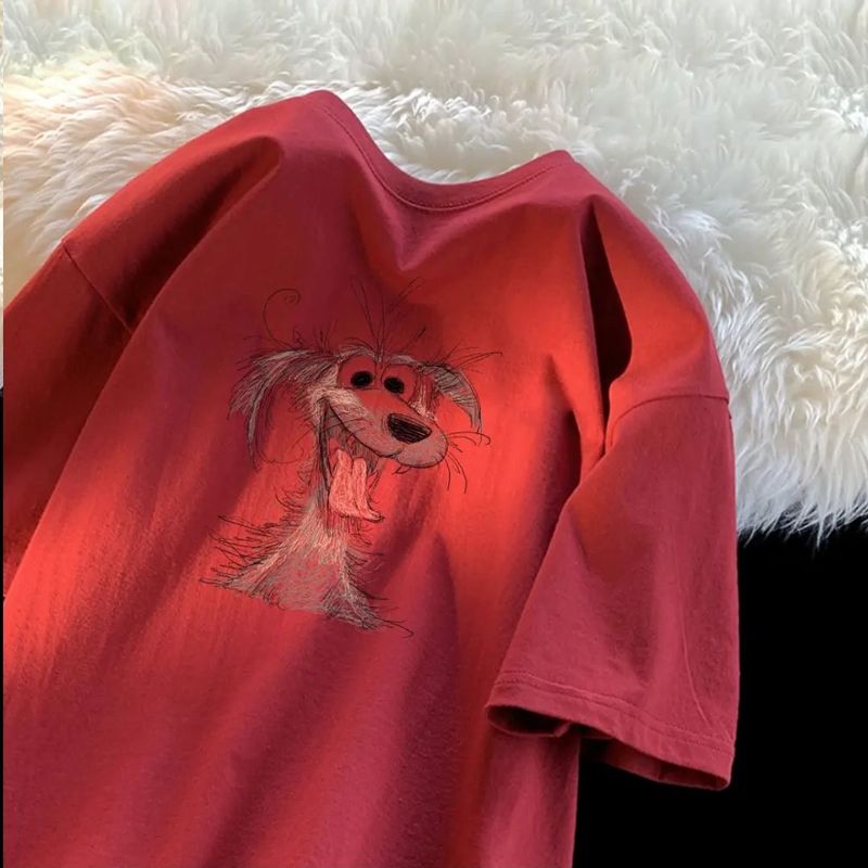 Camisa corta de verano con diseño de perro Sray, de piel de mapache, para hombre y mujer, holgada, de media manga y cuello redondo._voghion.com