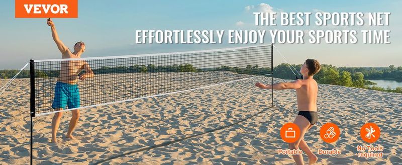 VEVOR Badminton Net Set, Outdoor Backyard Beach Park Badminton Net, Portable Badminton Equipment Set, Adults Kids Badminton Net With Poles, Carrying Bag, 4 Iron Rackets, And 3 Nylon Shuttlecocks_voghion.com