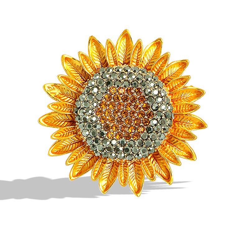 Spilla in smalto a forma di girasole con strass Lanhao intarsiata con diamanti, spilla a forma di fiore, alla moda, in lega ecologica_voghion.com