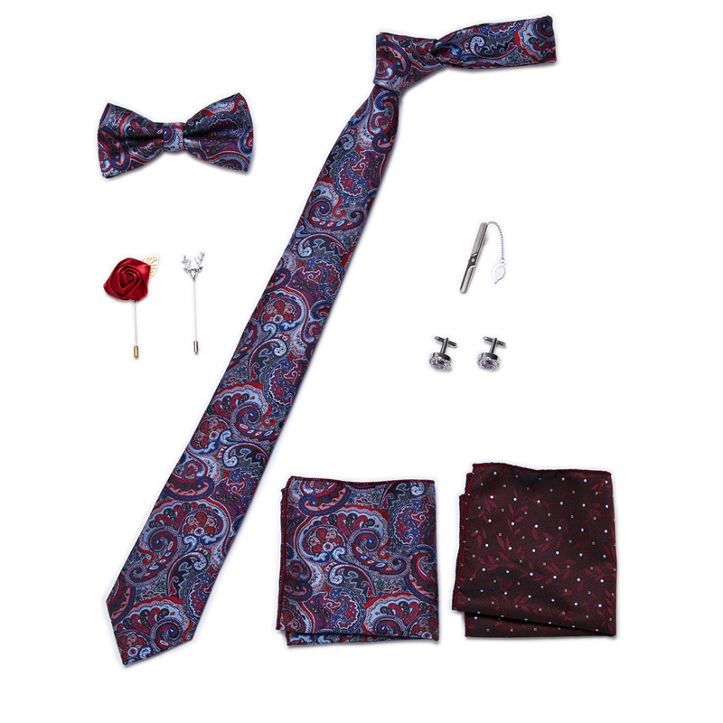Men's Ties & Handkerchiefs fashionable business solid color flower tie square scarf 8-piece combination set_voghion.com