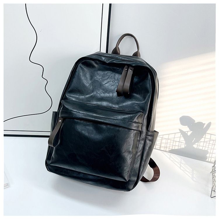 Men's Bags PU Men's Backpack New Large Capacity Simple Business Bag Short Distance Travel Bag Computer Bag Campus Student Backpack_voghion.com