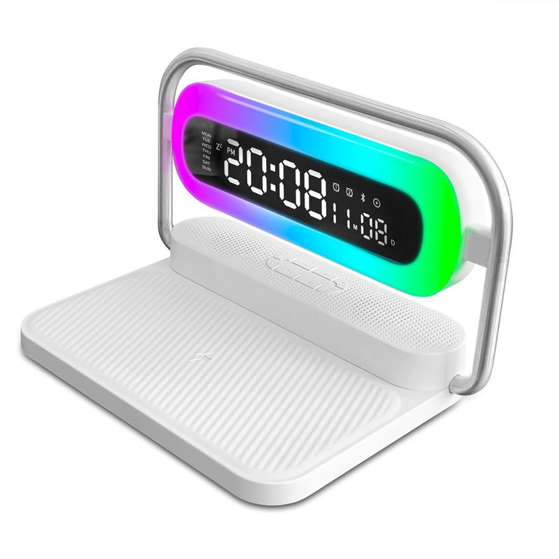 Multifunktionaler 5-in-1-Bluetooth-Lautsprecher Wecker Nacht Drahtloses Ladegerät für Handy-Umgebungslicht_voghion.com