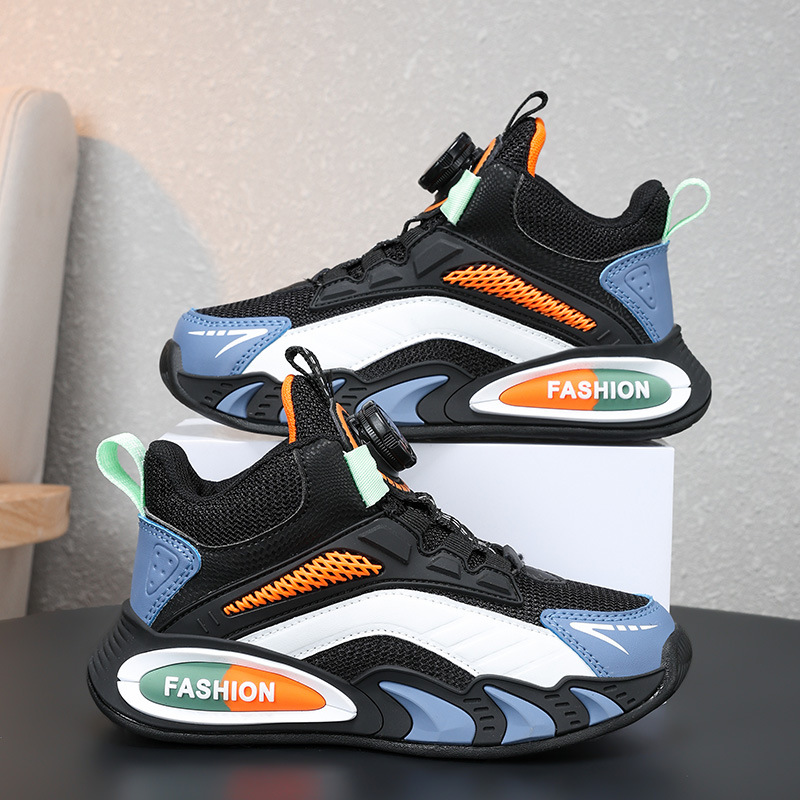 Chaussures de sport en maille double couche pour enfants, chaussures de course à boutons pour garçons, grandes chaussures décontractées à semelles légères, respirantes pour filles_voghion.com