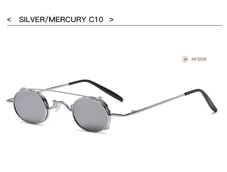 SHAUNA Punk Styles Women Small Oval Sunglasses Fashion Men Removable Clip Dual Use Blue Mirror/Clear Lens Glasses UV400_voghion.com