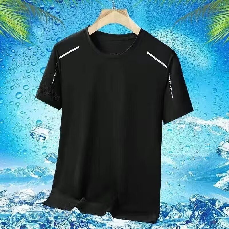 Schmutzabweisendes und verschleißfestes T-Shirt für Herren, kurzärmelig, für den Sommer, dünnes T-Shirt aus Eisseide, große Größe, lässiges All-Match-Oberteil für Herren_voghion.com