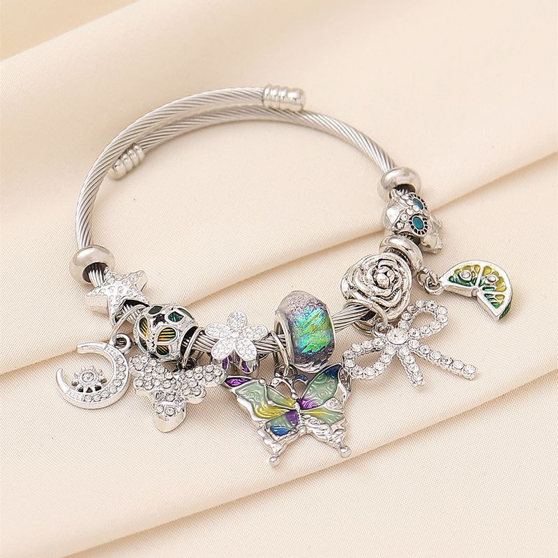 Bracciale fai da te con fiocco a farfalla dipinto a olio leggero e alla moda, con perline di Pan, gioielli da donna_voghion.com