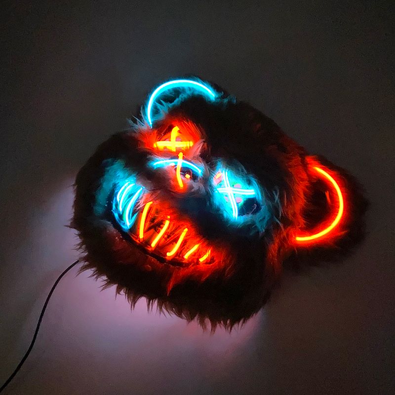 Máscara de coelho sangrento de LED, máscara de urso preto assassino brilhante, fantasia de festa de dança de Halloween, adereços de cosplay, máscara de coelho de pelúcia assassinado_voghion.com