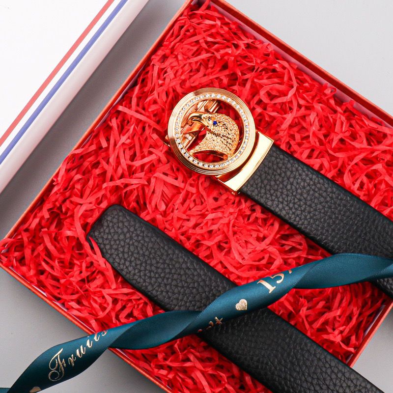 VOOTHOST Designer Gürtel für Herren aus schwarzem Leder mit Prägung und Ratschenriemen, automatischer Schnalle, Schiebegürtel für Jeans, für Herren F0195_voghion.com