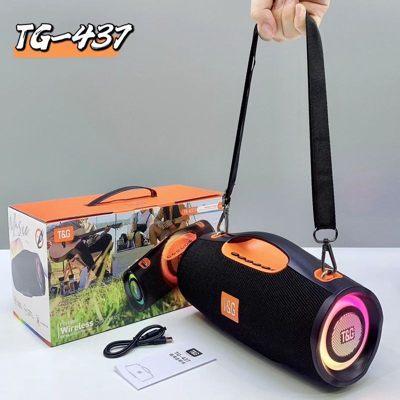 Tragbares TG437 Bluetooth mit Riemen und buntem LED-Licht, 20 W Doppellautsprecher, TWS-Subwoofer-Soundsystem_voghion.com