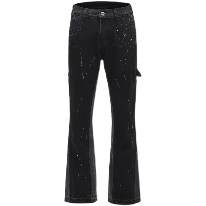 Herrenbekleidung High-Street-Fashion-Marke Splash Ink Micro-Schlagjeans für Herren im Retro-Stil, lockere, gerade, lässige, bodenlange Hose_voghion.com