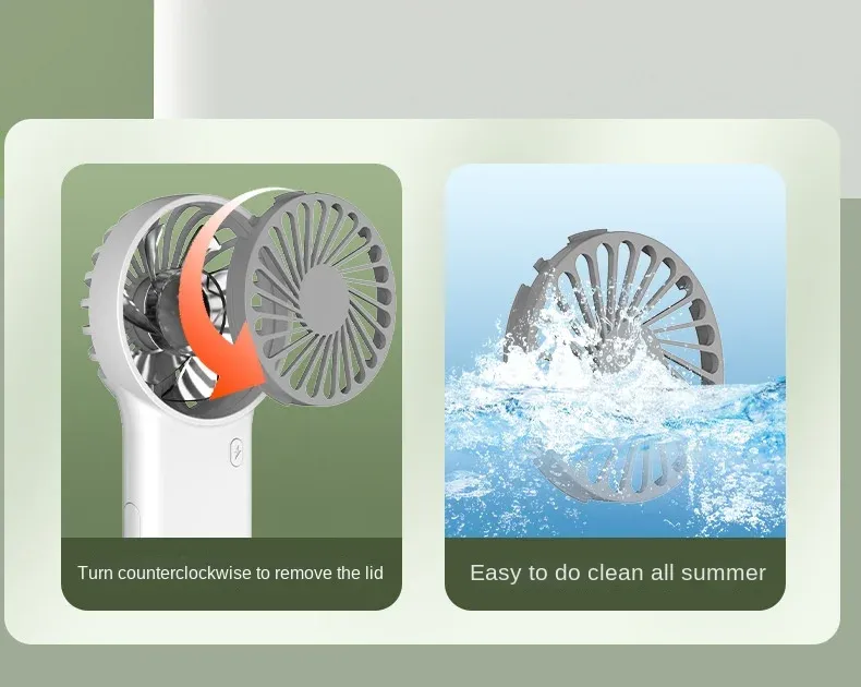 Ventilador eléctrico portátil de bolsillo con 3 velocidades para viajes, interior y exterior, recargable por USB, con gancho_voghion.com
