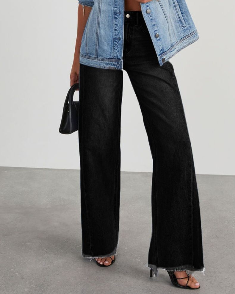 Nuovi pantaloni larghi e dritti casual lavati con gamba larga in magazzino_voghion.com
