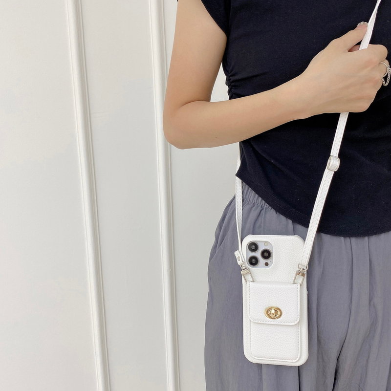 Mobile phone case lock card holder diagonally suitable for Apple 15pro max mobile phone case iPhone14 pebbled pattern protective cover_voghion.com