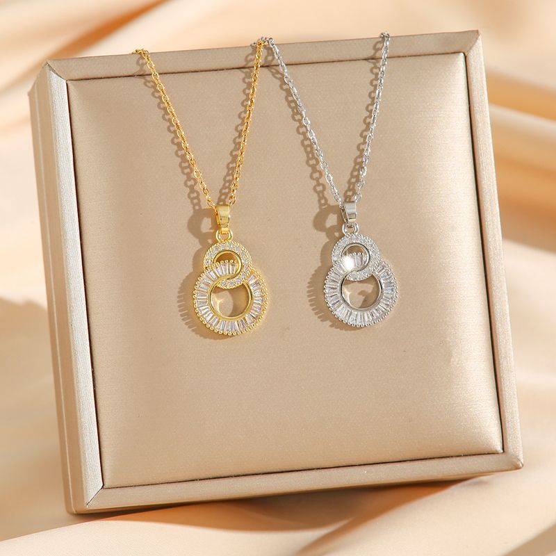 Titanium Steel Double ring 8 character light luxury banquet wedding necklace female Internet celebrity versatile clavicle chain titanium steel chain_voghion.com