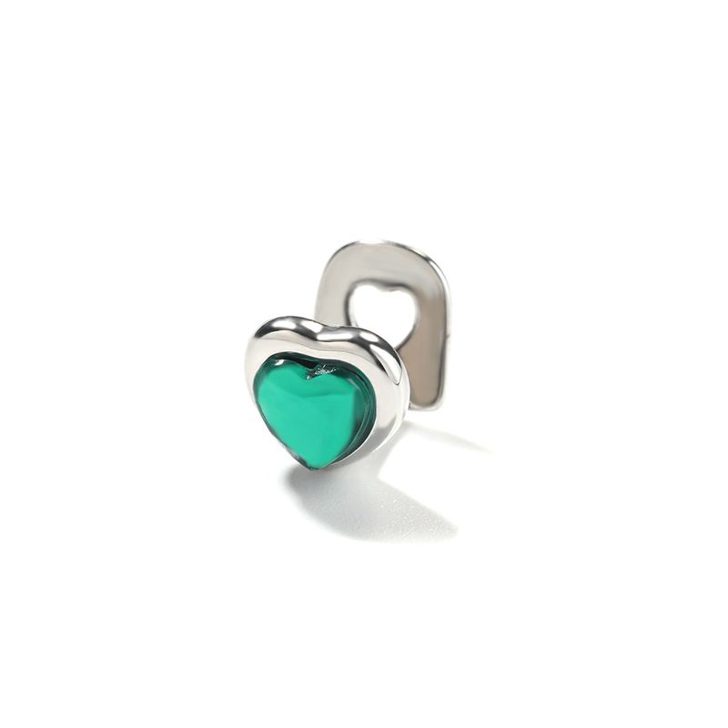 Grillz a forma di cuore Hip Hop - Argento con cristalli rossi/verdi - Gioielli unici e personalizzati, gioielli di tendenza di nicchia Hip Hop Rap avanzati_voghion.com