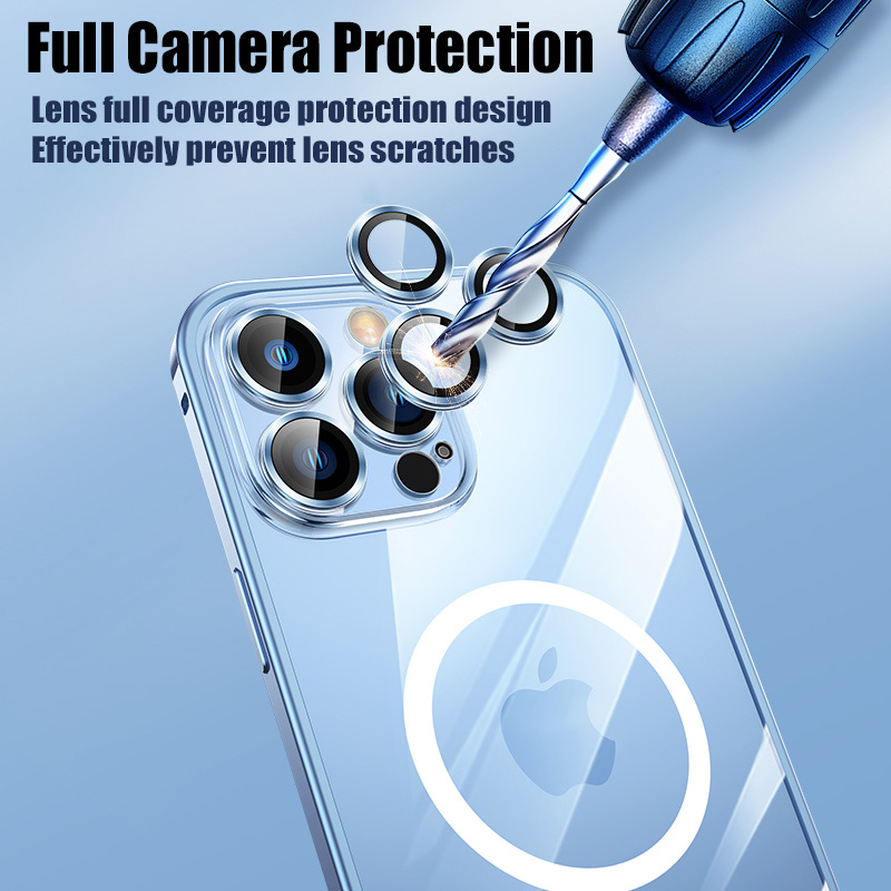 Transparent Magnetic HD Wireless Charging Aluminum Metal Bumper Case For iPhone Pro Max Lens Glas_voghion.com