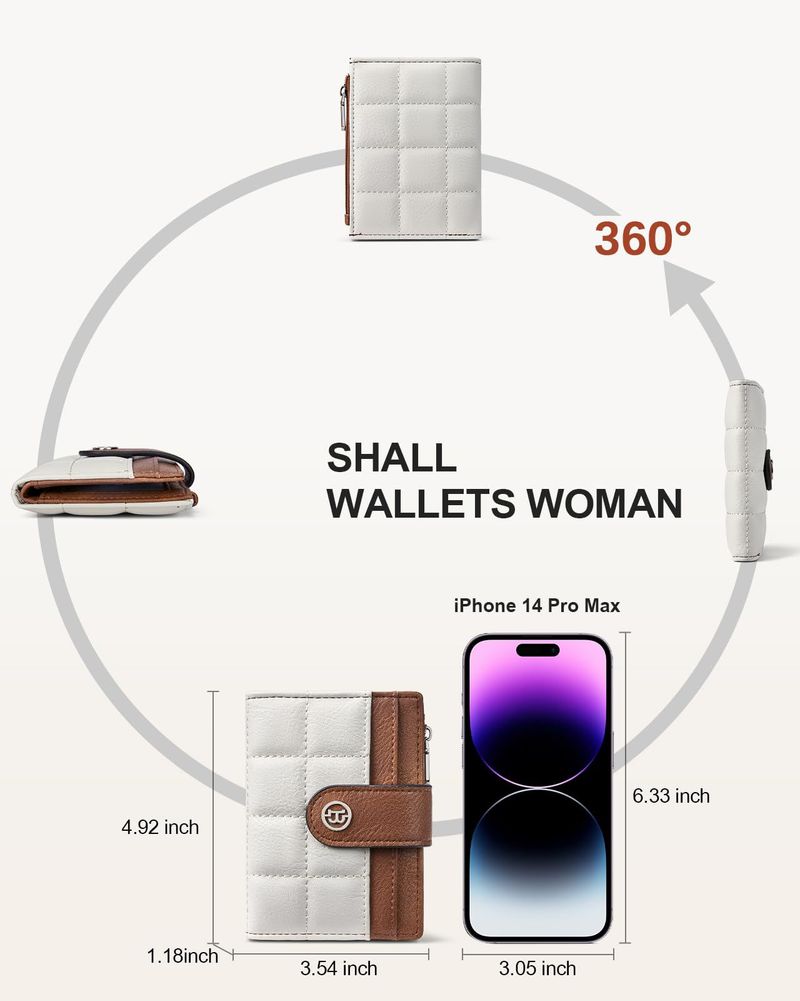 Cartera de mujer, cartera pequeña de cuero para mujer, tarjetero plegable compacto con bloqueo RFID para mujer, cartera de bolsillo para pasaporte con 4 ranuras para identificación_voghion.com