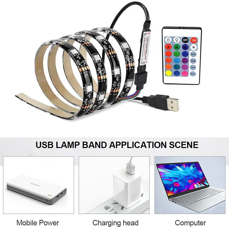 Taśma świetlna LED 5v5050rgb Trzyprzyciskowy pasek świetlny tła do mini telewizora Goła płyta Niewodoodporny 24-przyciskowy pilot zdalnego sterowania Atmosfera światła_voghion.com