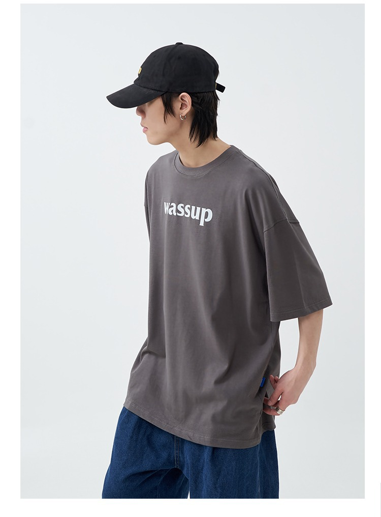 WASSUP HEODS Hip-Hop-Sommer-T-Shirt aus reiner Baumwolle, 280 g schwer, kurzärmelig für Herren_voghion.com