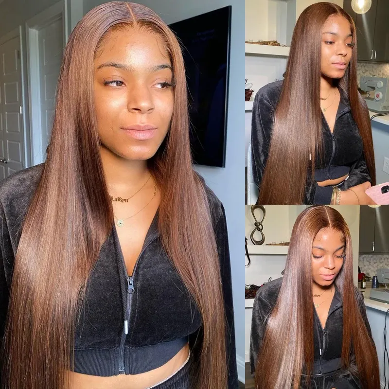 Braune glatte Haarbündel, brasilianisches Echthaar, dunkelbraune Remy-Haarverlängerungen, natürliche Farbe_voghion.com