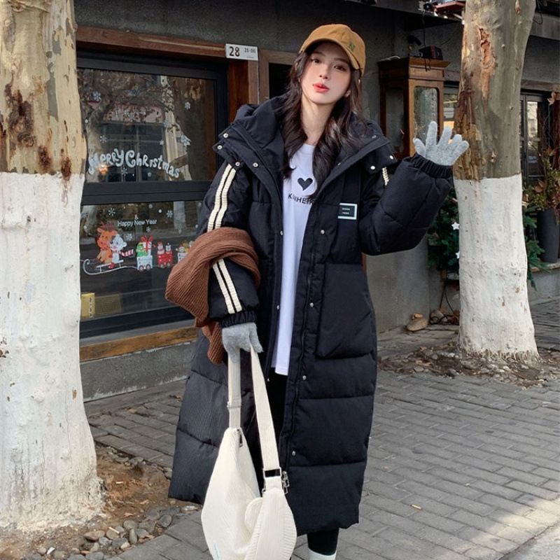 Giacca invernale in cotone con cappuccio stile college lunga versione coreana per le donne_voghion.com