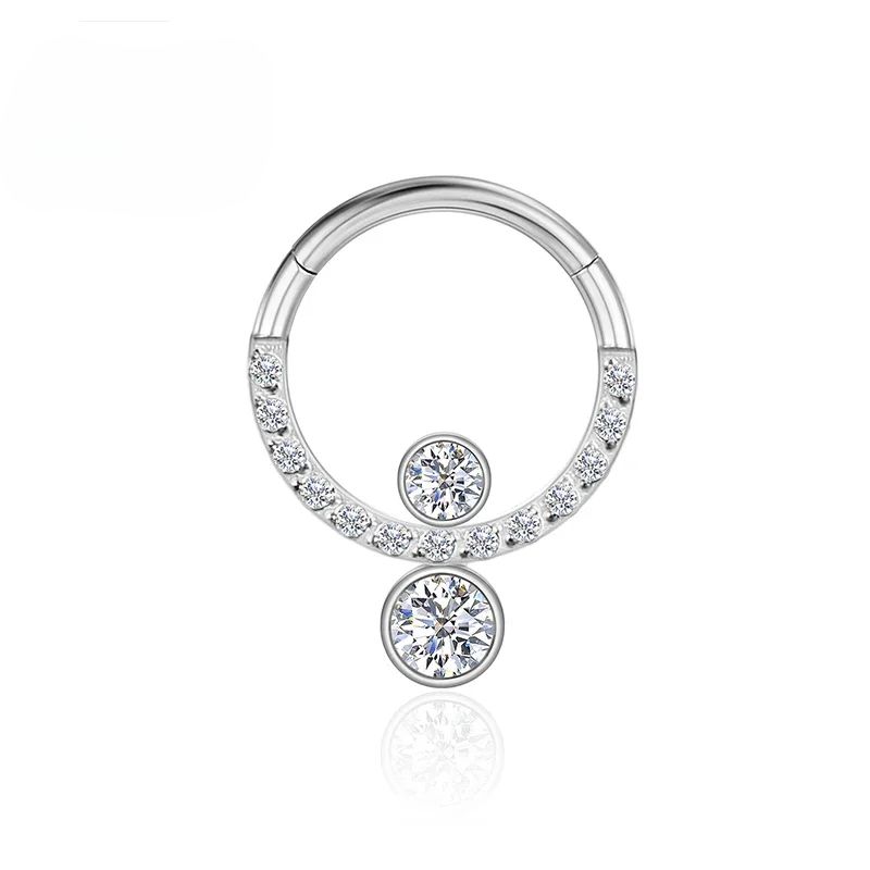 ASTM F136 Titânio Zircão Cartilagem CZ Anéis de Nariz Tragus Brinco Feminino Conch Clicker Piercing de Nariz Jóias Corporais Septo Labret_voghion.com