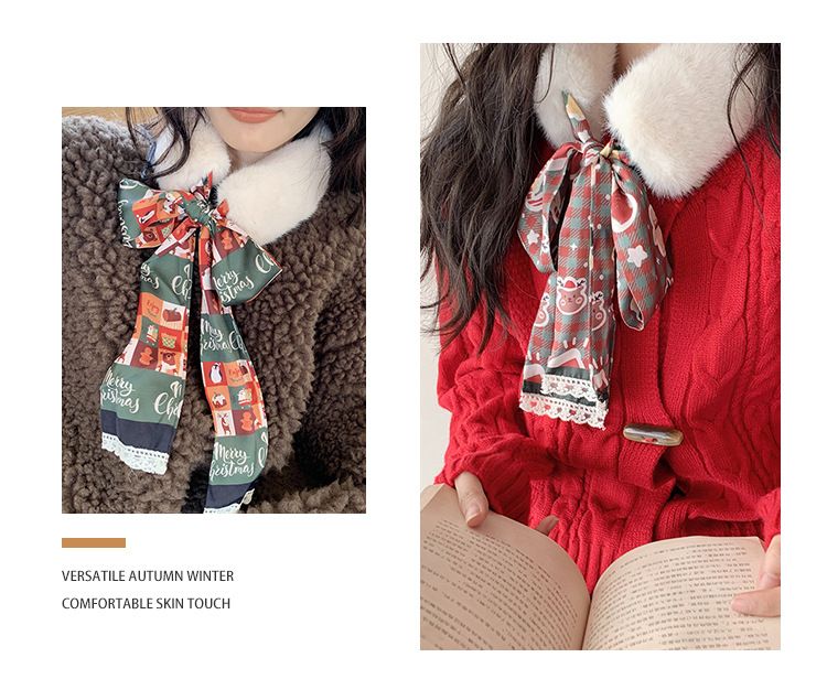 Christmas woolly scarf women's plush bib streamer patchwork warm neck_voghion.com