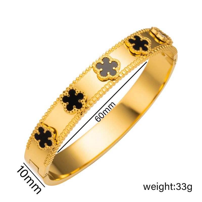 Nouveau bracelet trèfle à cinq feuilles en acier inoxydable avec nacre noire et blanche, bijoux de personnalité haut de gamme et polyvalents_voghion.com