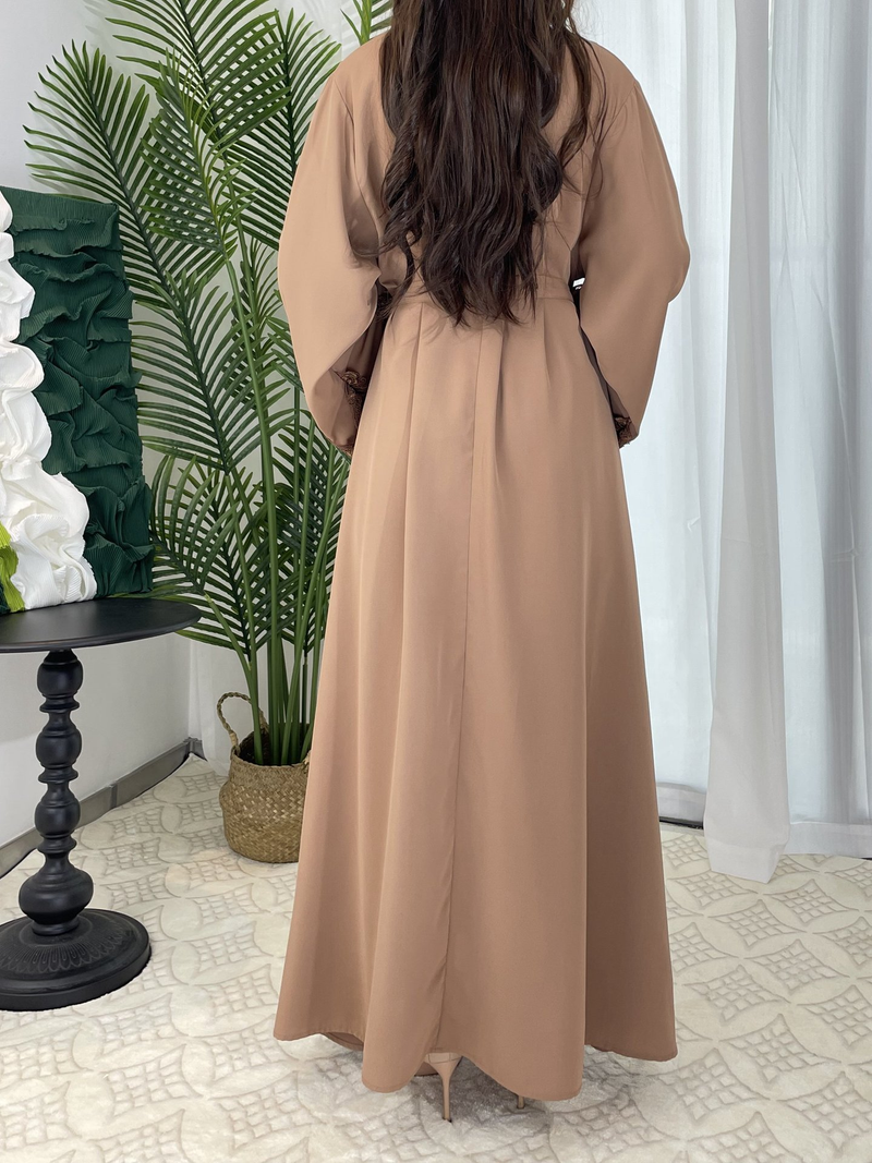 Damkläder Nya enfärgade blommiga spetsärmar med dragkedja Klänning Plus Size Damkläder_voghion.com