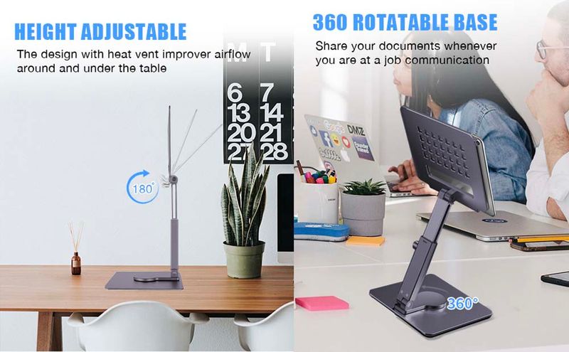Aluminium Tablet Stänner Schreifdëschverbesserung 360° Rotatioun Multi-Wénkel Héicht verstellbar Klappbar Halter Dock fir Xiaomi iPad Tablet Laptop_voghion.com