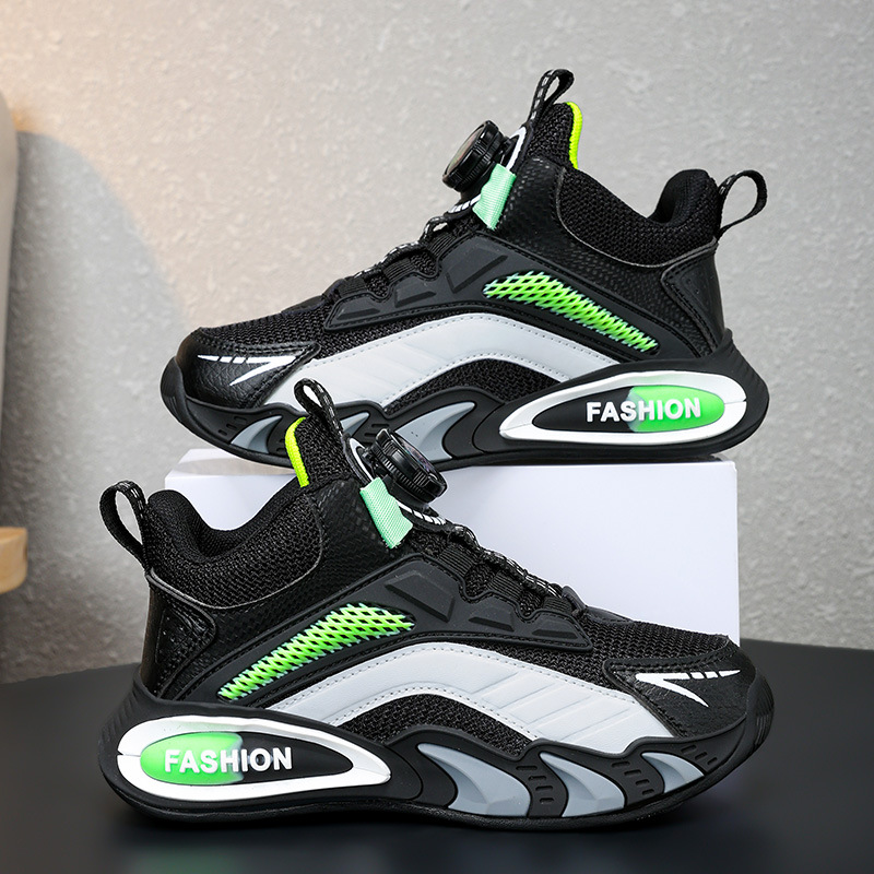 Chaussures de sport en maille double couche pour enfants, chaussures de course à boutons pour garçons, grandes chaussures décontractées à semelles légères, respirantes pour filles_voghion.com