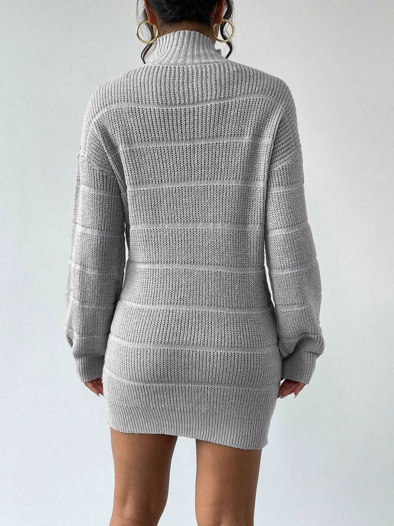 Slim-Fit Ribbed Knit Dress – Versatile Mock Neck Long Sleeve Bodycon Dress For Women (Black/White/Wine, S-XL)_voghion.com