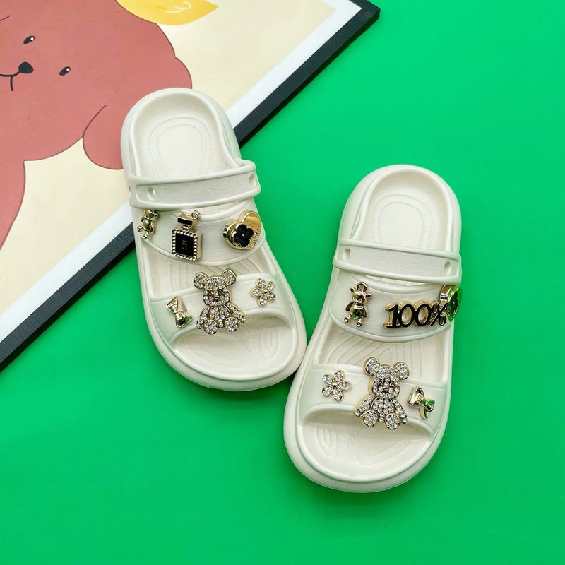 Sandales de plage à semelle épaisse pour enfants, motif ours en diamant doré, motif dessin animé mignon_voghion.com