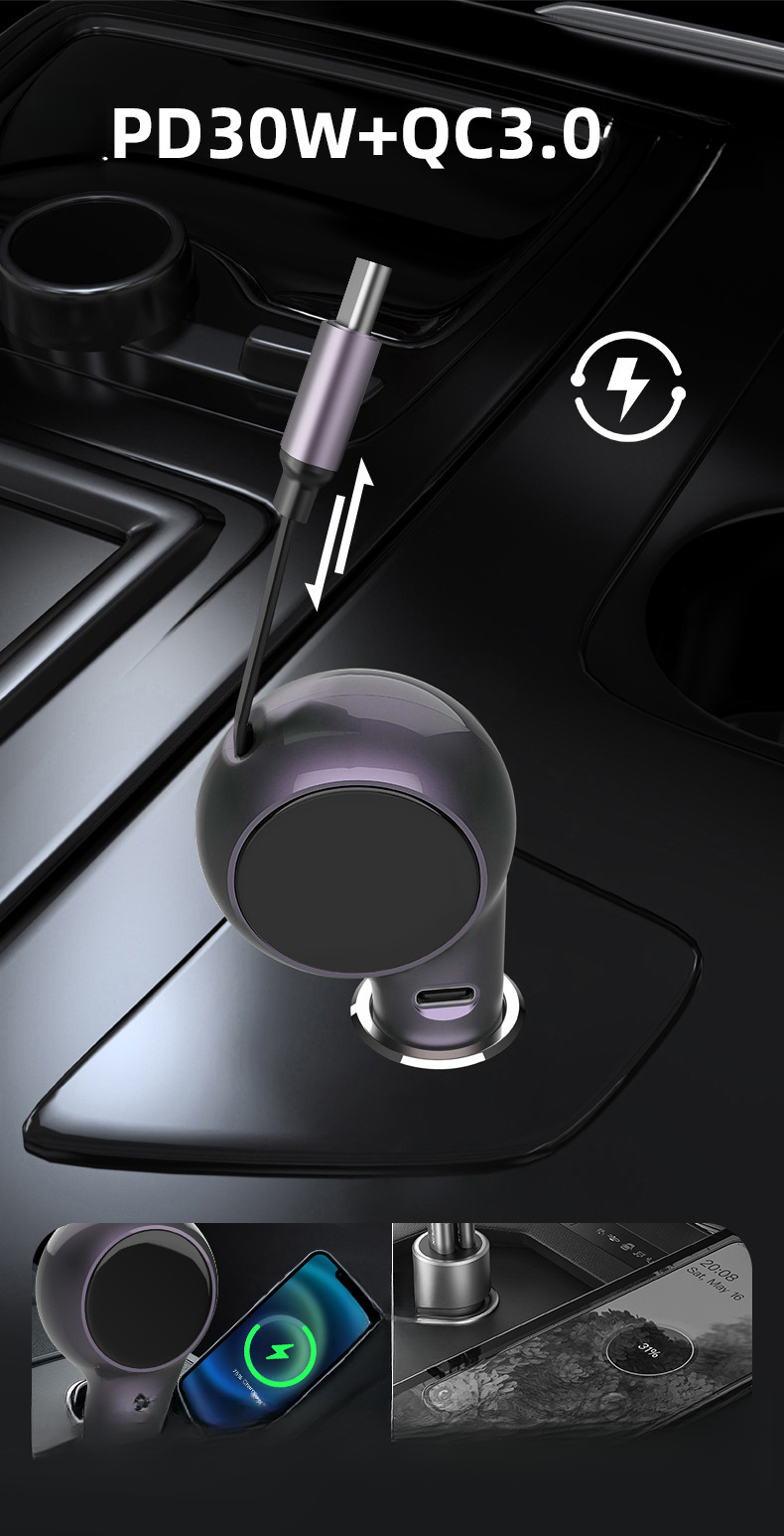 Neie Retractable Kabel Mat Super 60W Intelligent Dual Fast Charging Zigaretteliichter Auto Charger Kaddo_voghion.com