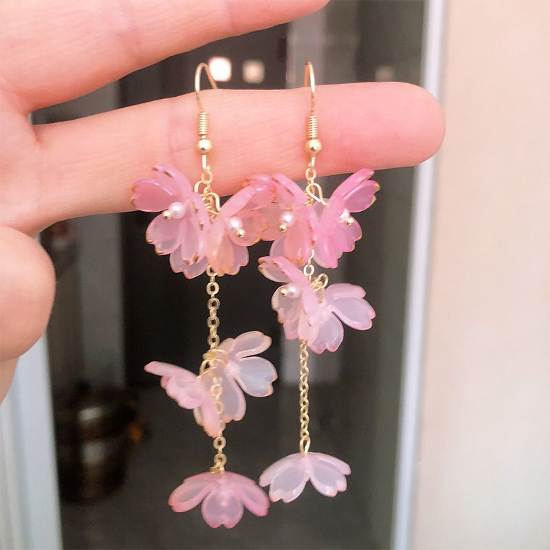 Orecchini unisex Super Fairy Flower per donna, lunghi, con nappa, semplici, temperamento netto, rossi, coreani, ganci per le orecchie, nuovi orecchini alla moda._voghion.com