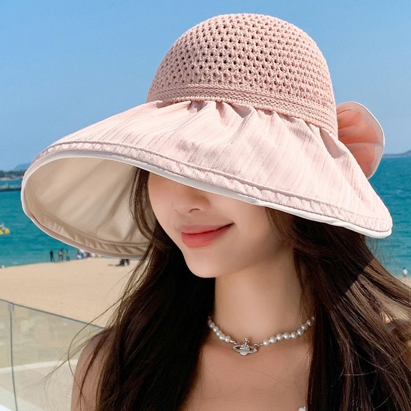 Fresh and Sweet Empty Top Summer New Butterfly Tie Horsetail Riding Sun Hat Female_voghion.com