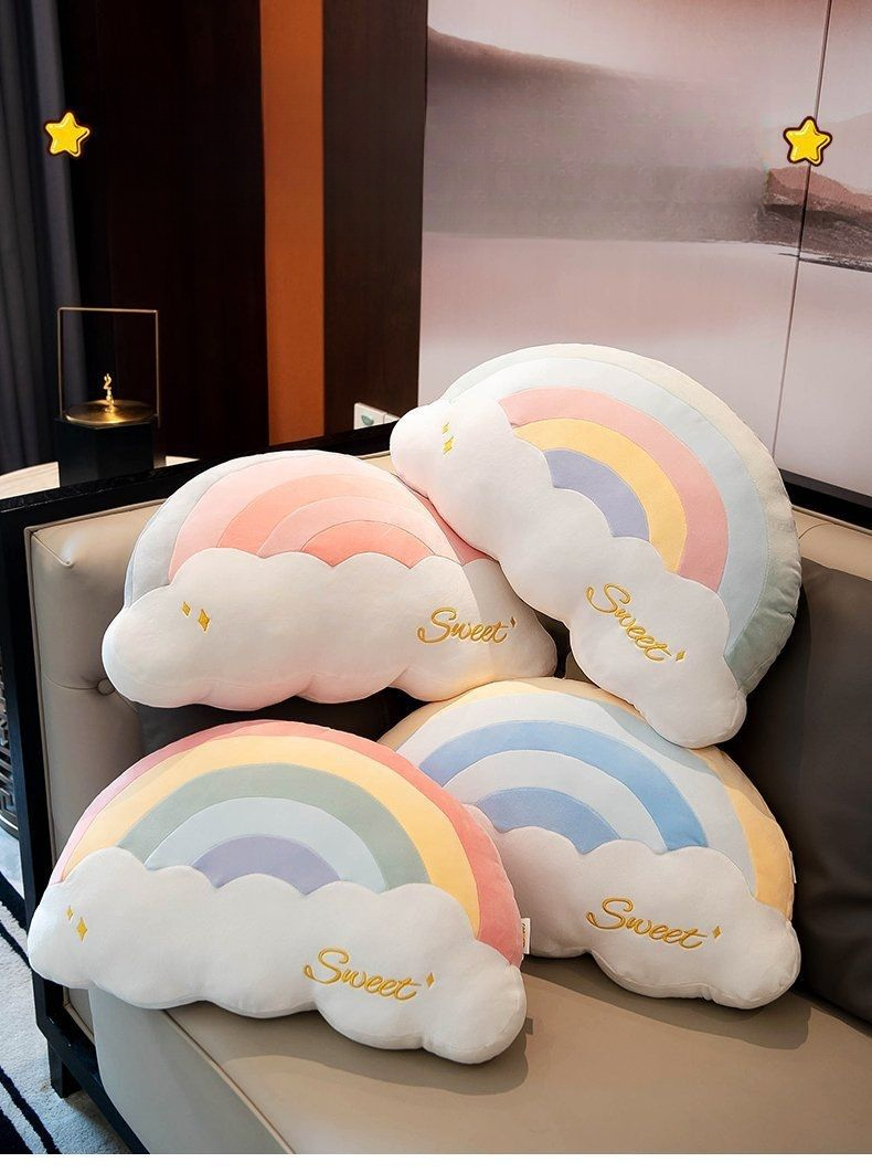 Trendy New Rainbow Warm Cute Star Moon Dual-Use Nap Pillow Handwärmer Plüschkissen Geschenk_voghion.com