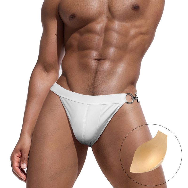 JESSBORN- Pantaloni da Nuoto a Forma di T con Forcella Alta e Bottone in Metallo Singolo da Uomo_voghion.com